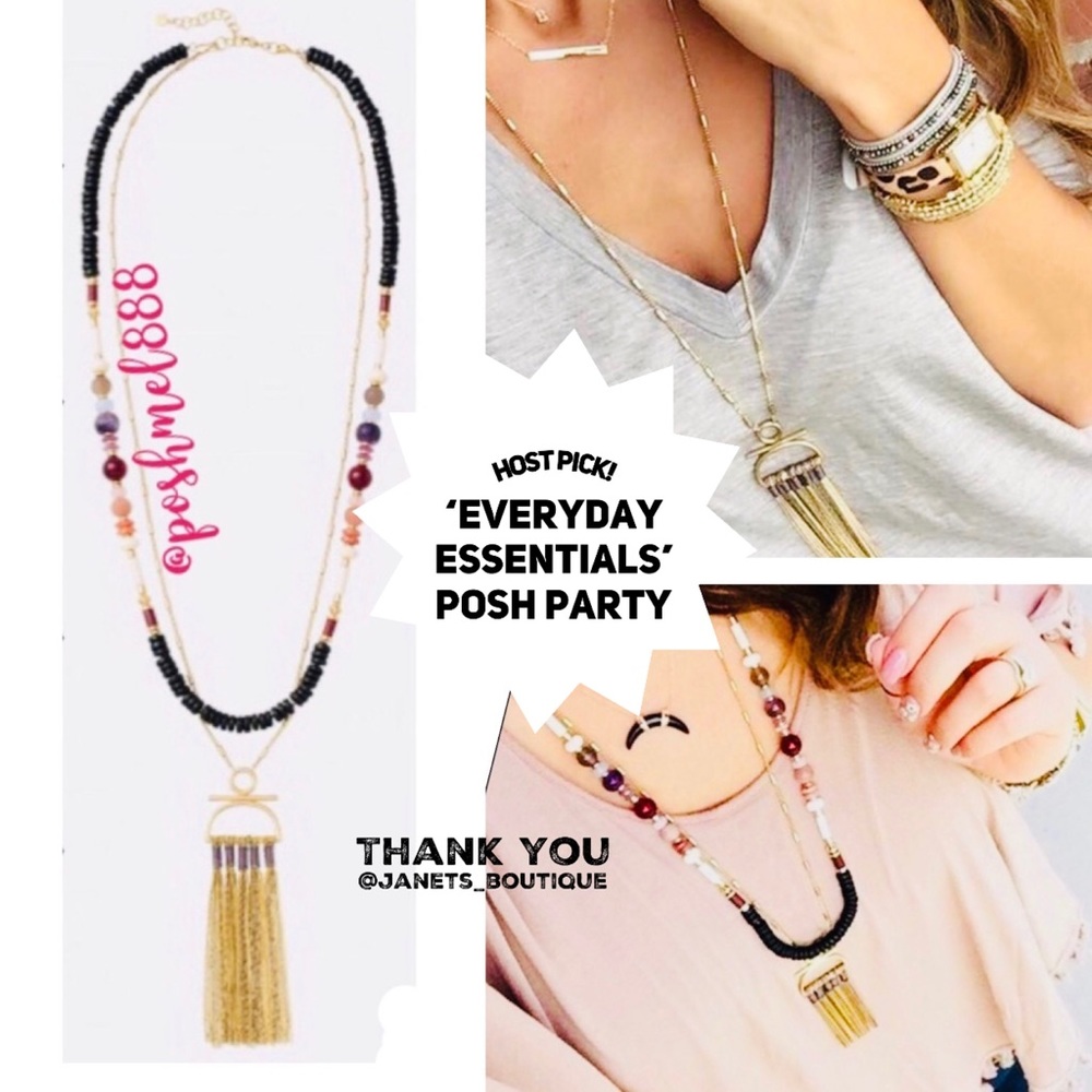 Stella & Dot | Amethyst Sunstone Roseagate & Greyagate Genevieve TasselE…